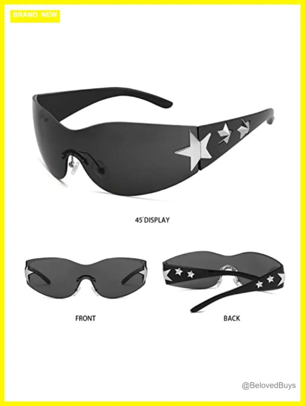 Rimless Y2K Star Wrap Around Sunglasses Shield Shades UV400